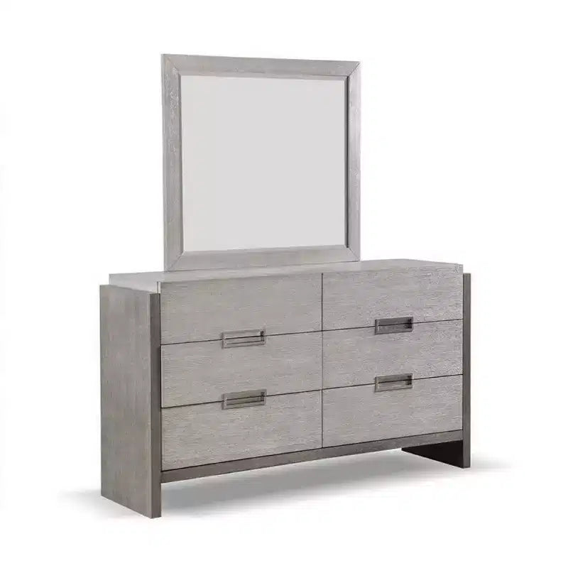 Miroir de commode mural, accent biseauté, bois massif gris 36x40