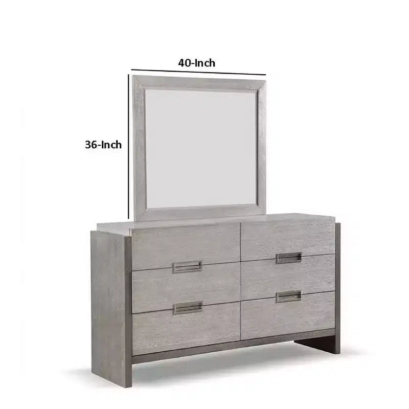 Miroir de commode mural, accent biseauté, bois massif gris 36x40