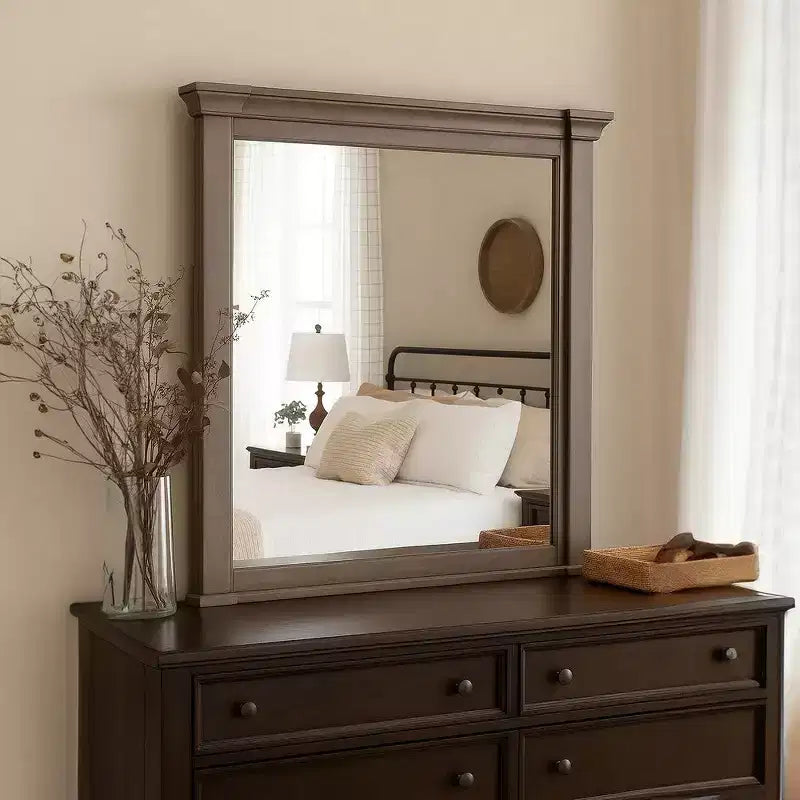 Royal Hampton Dresser Mirror, Beveled Glass, Dark Walnut Brown Wood, 39x46