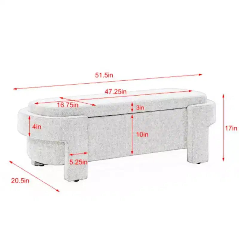 Banc de rangement ovale, banc de bout de lit en lin de 51,5 pouces, pouf pour salon, chambre à coucher, entrée