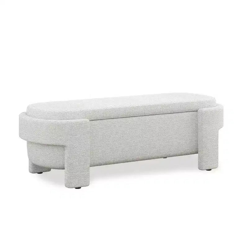 Banc de rangement ovale, banc de bout de lit en lin de 51,5 pouces, pouf pour salon, chambre à coucher, entrée