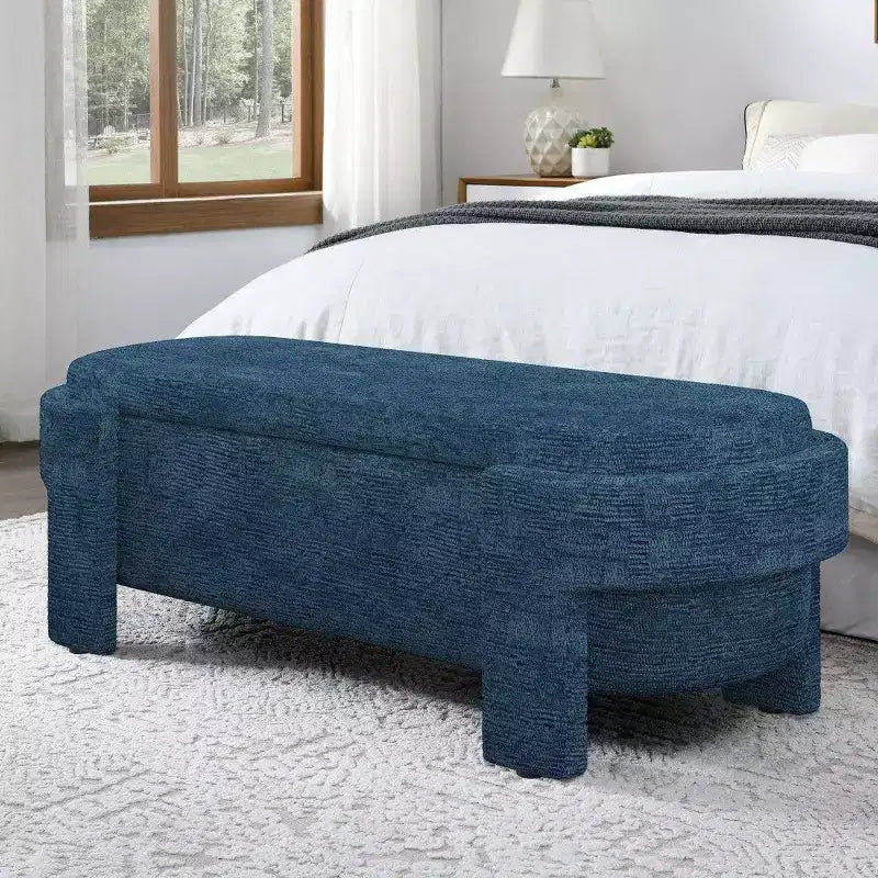 Banc de rangement ovale, banc de bout de lit en lin de 51,5 pouces, pouf pour salon, chambre à coucher, entrée