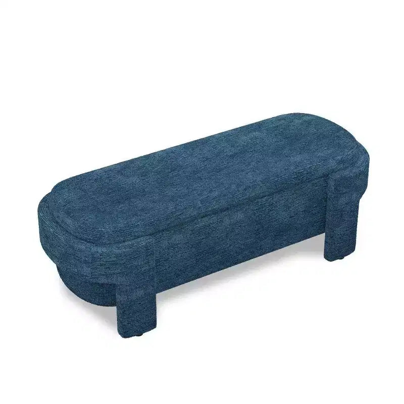 Banc de rangement ovale, banc de bout de lit en lin de 51,5 pouces, pouf pour salon, chambre à coucher, entrée