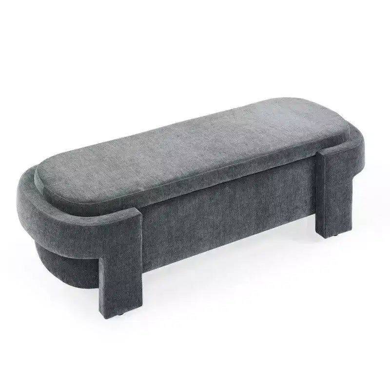 Banc de rangement ovale, banc de bout de lit en lin de 51,5 pouces, pouf pour salon, chambre à coucher, entrée