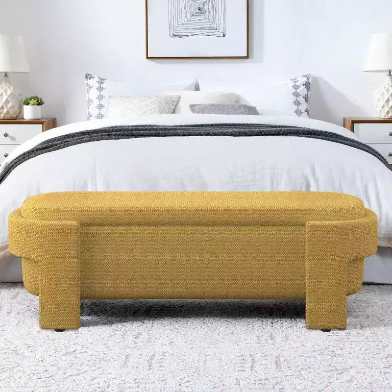 Banc de rangement ovale, banc de bout de lit en lin de 51,5 pouces, pouf pour salon, chambre à coucher, entrée
