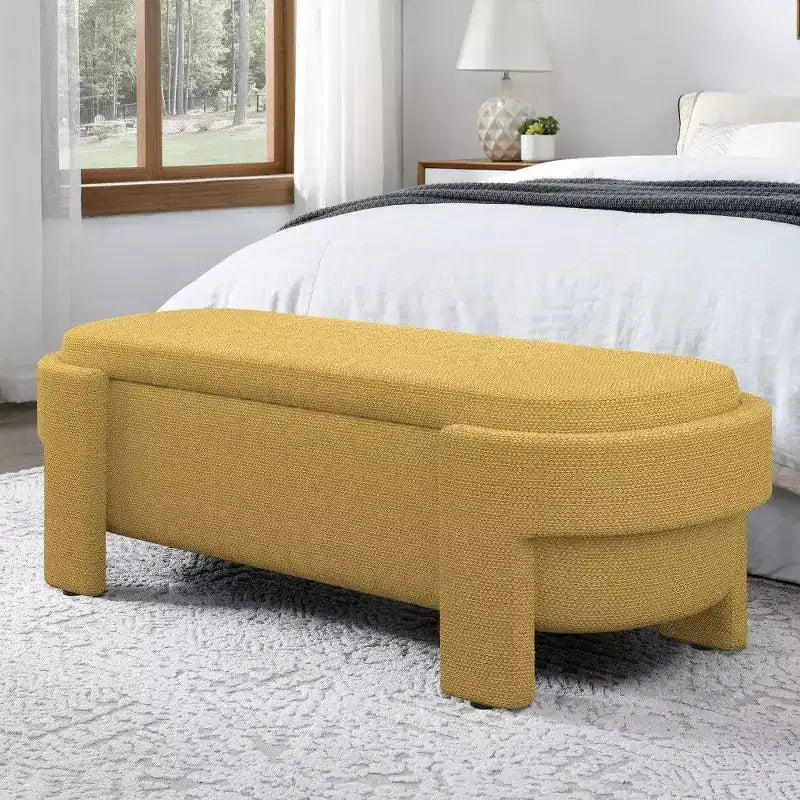 Banc de rangement ovale, banc de bout de lit en lin de 51,5 pouces, pouf pour salon, chambre à coucher, entrée