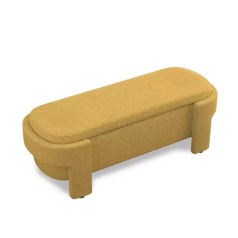 Banc de rangement ovale, banc de bout de lit en lin de 51,5 pouces, pouf pour salon, chambre à coucher, entrée