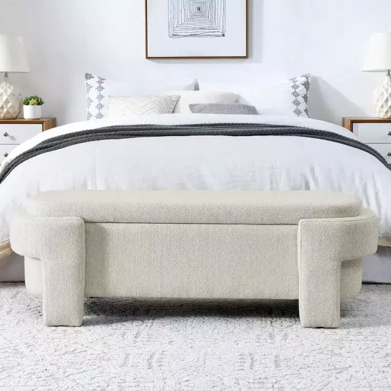 Banc de rangement ovale, banc de bout de lit en lin de 51,5 pouces, pouf pour salon, chambre à coucher, entrée