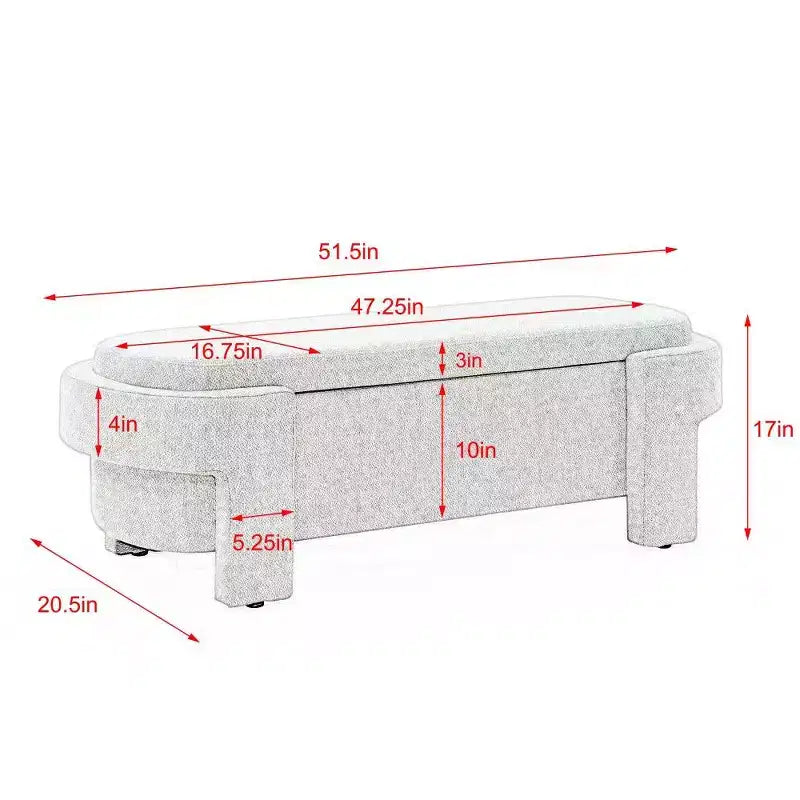Banc de rangement ovale, banc de bout de lit en lin de 51,5 pouces, pouf pour salon, chambre à coucher, entrée