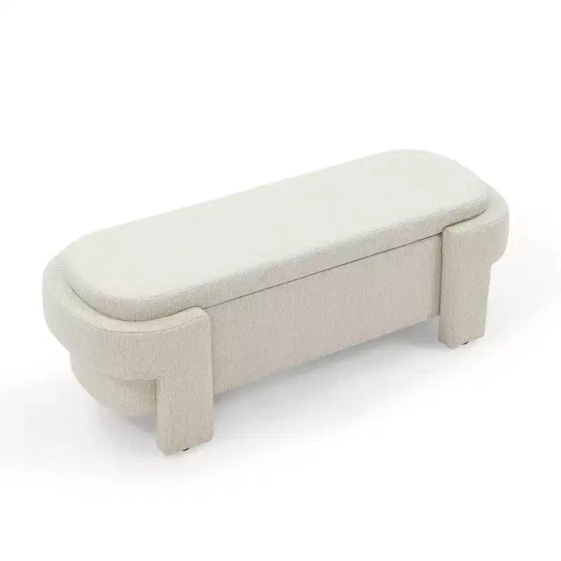 Banc de rangement ovale, banc de bout de lit en lin de 51,5 pouces, pouf pour salon, chambre à coucher, entrée