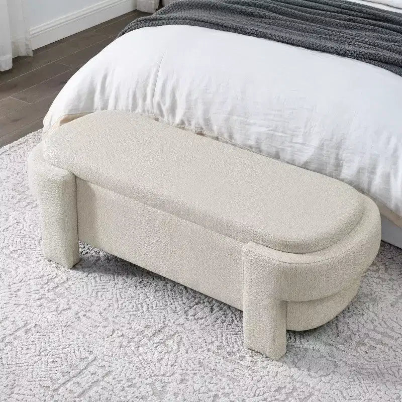 Banc de rangement ovale, banc de bout de lit en lin de 51,5 pouces, pouf pour salon, chambre à coucher, entrée