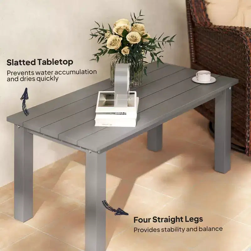 Table basse de patio tous temps avec plateau à lattes