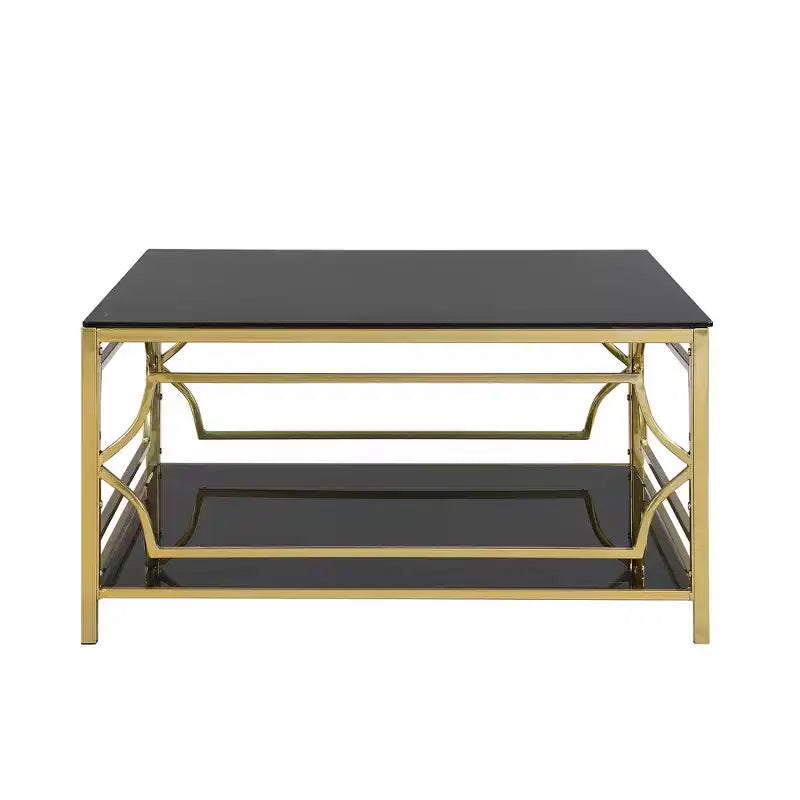 Table basse carrée en verre avec étagère inférieure