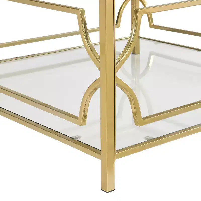 Table basse carrée en verre avec étagère inférieure