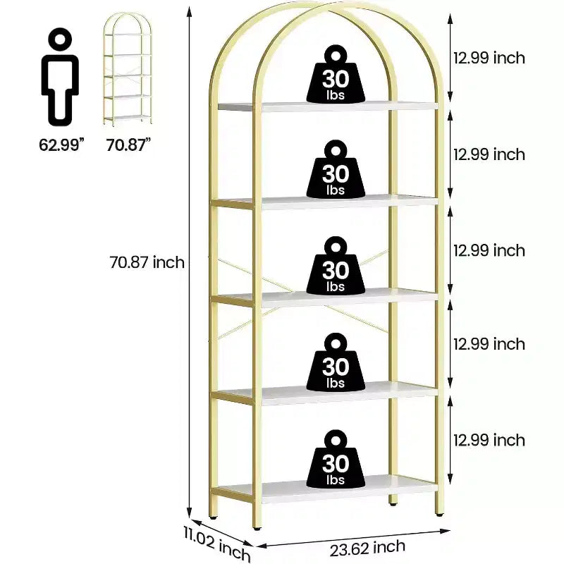 Bibliothèque arquée à 5 niveaux avec cadre en métal