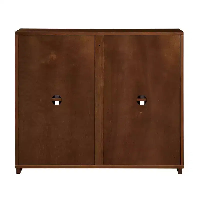 Meuble de rangement en bois massif et MDF avec double porte à lattes pour entrée, salon, marron