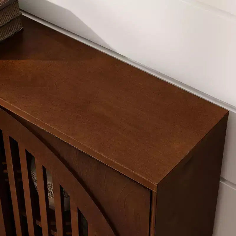 Meuble de rangement en bois massif et MDF avec double porte à lattes pour entrée, salon, marron