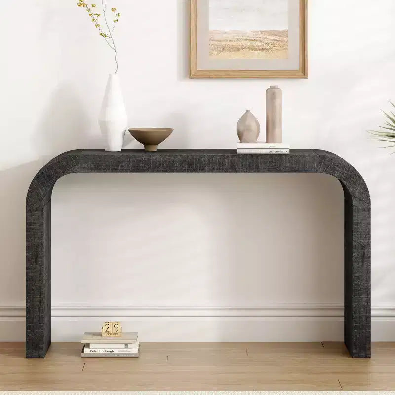 52 Table console étroite à bord incurvé, Table console derrière le canapé, Table de couloir étroite et moderne pour le salon