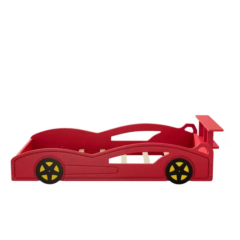 Lit de course en bois double et sommier plateforme en forme de voiture avec roues