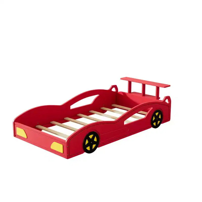Lit de course en bois double et sommier plateforme en forme de voiture avec roues
