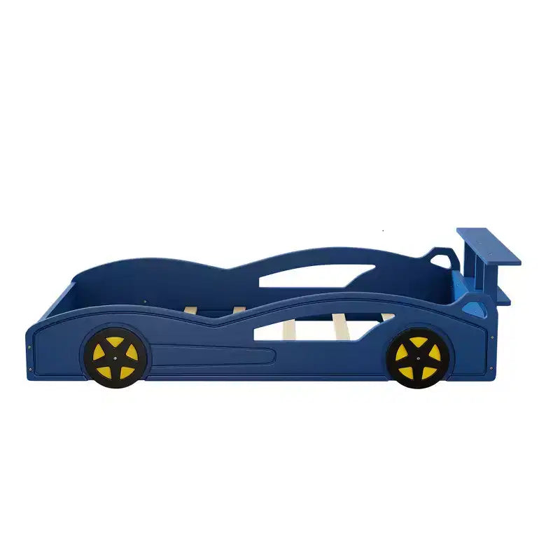 Lit de course en bois double et sommier plateforme en forme de voiture avec roues