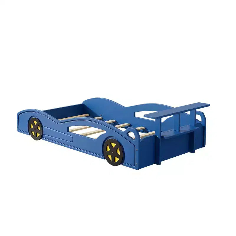 Lit de course en bois double et sommier plateforme en forme de voiture avec roues