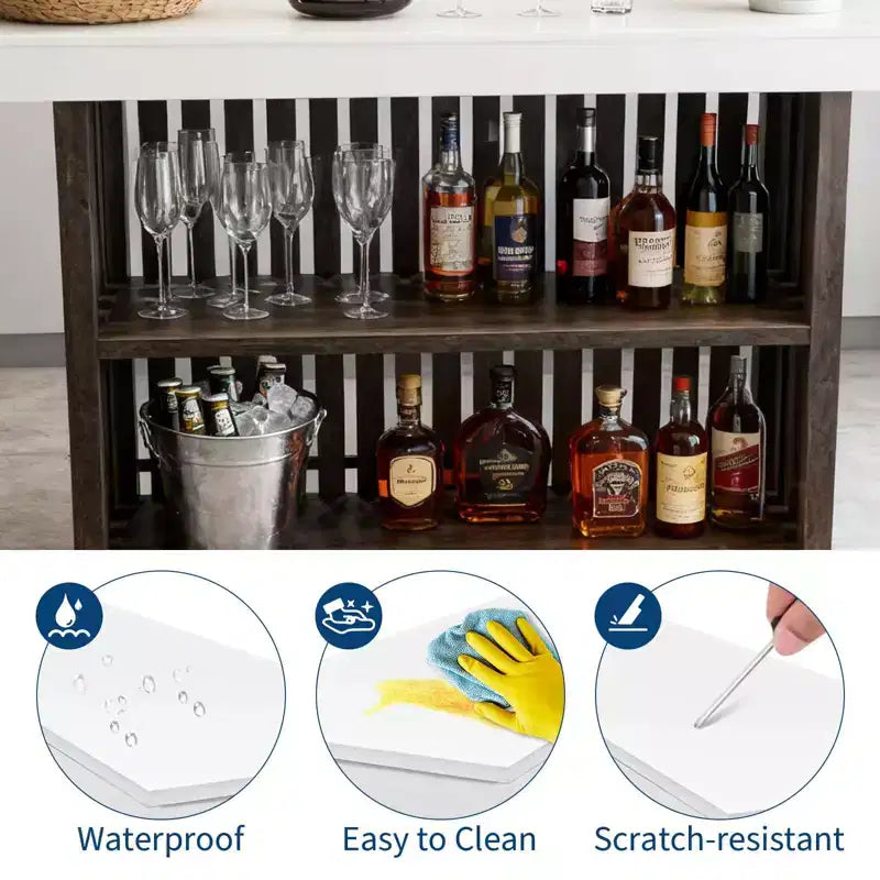 Meuble de bar spacieux de 160 cm, îlot de cuisine à 2 niveaux avec repose-pieds, table de bar moderne