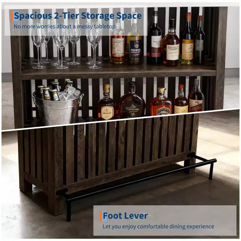 Meuble de bar spacieux de 160 cm, îlot de cuisine à 2 niveaux avec repose-pieds, table de bar moderne