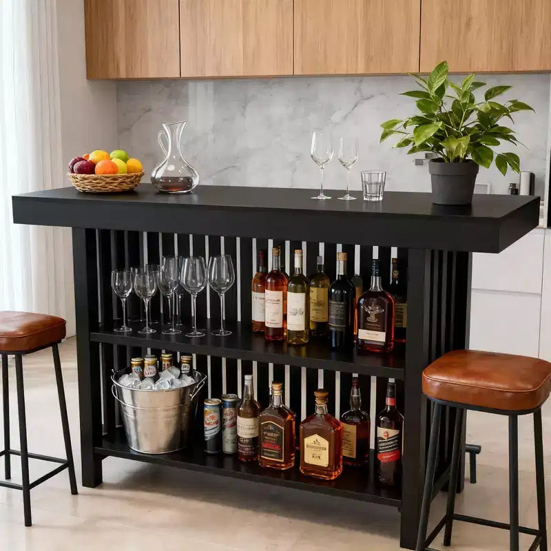 Meuble de bar spacieux de 160 cm, îlot de cuisine à 2 niveaux avec repose-pieds, table de bar moderne