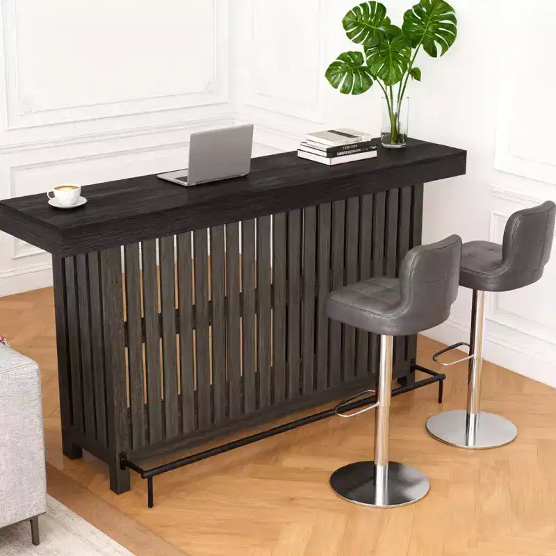 Meuble de bar spacieux de 160 cm, îlot de cuisine à 2 niveaux avec repose-pieds, table de bar moderne