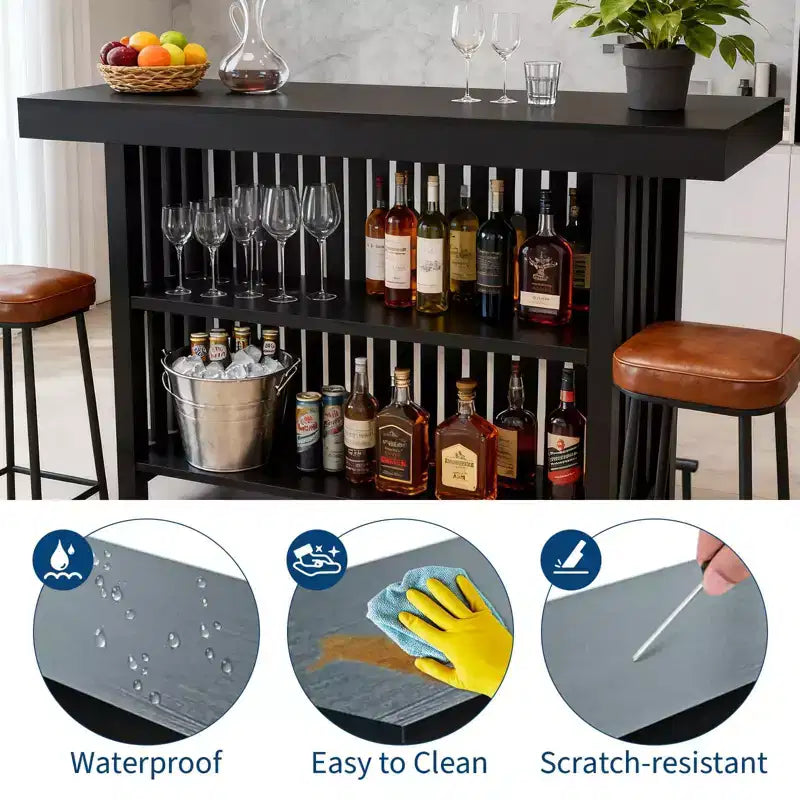 Meuble de bar spacieux de 160 cm, îlot de cuisine à 2 niveaux avec repose-pieds, table de bar moderne