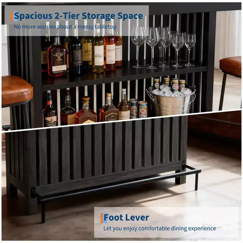 Meuble de bar spacieux de 160 cm, îlot de cuisine à 2 niveaux avec repose-pieds, table de bar moderne
