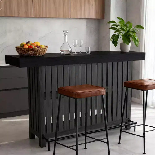 COZONY 63 Large Home Bar Unit, 2-Tier Kitchen Island Pub Table with Footrest, Modern Coffee Bar Table