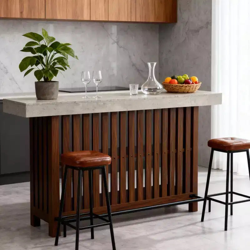 Meuble de bar spacieux de 160 cm, îlot de cuisine à 2 niveaux avec repose-pieds, table de bar moderne