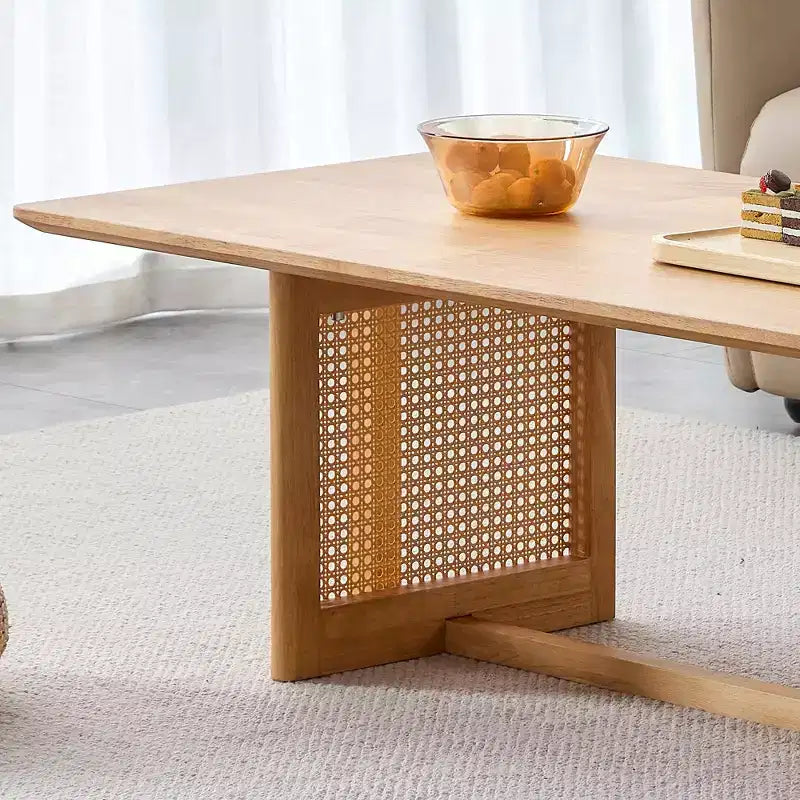 Table basse rectangulaire rustique en bois imitation rotin