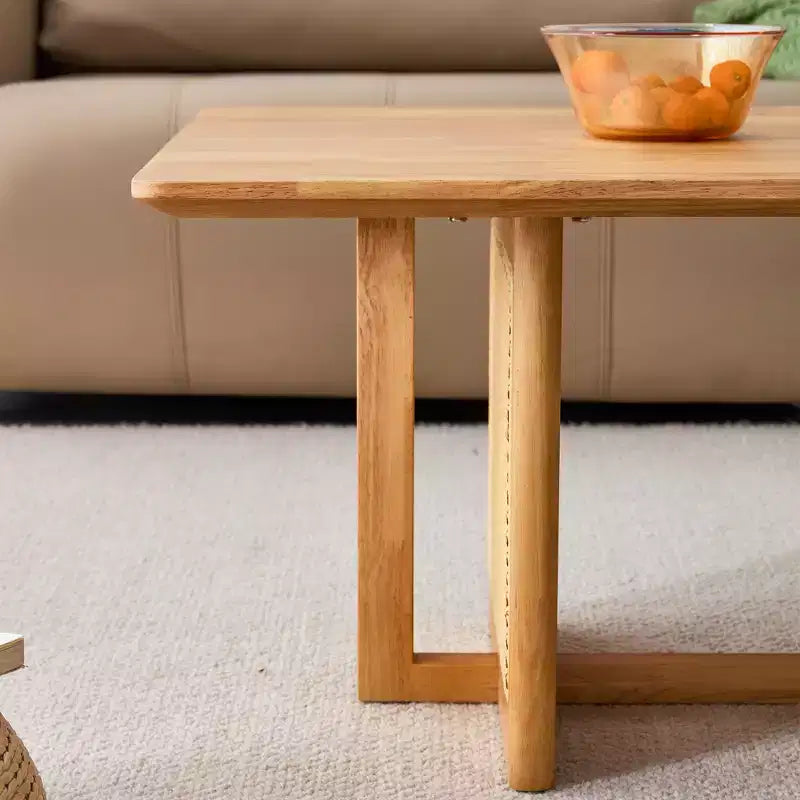 Table basse rectangulaire rustique en bois imitation rotin