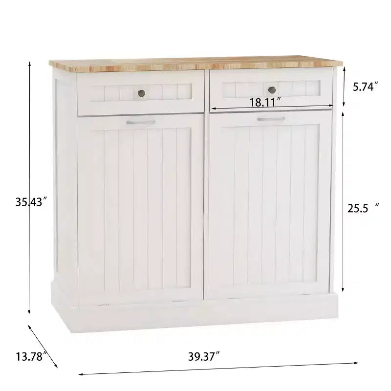 Meuble de tri sélectif de cuisine blanc, 2 tiroirs + 2 compartiments inclinables pour le tri des déchets
