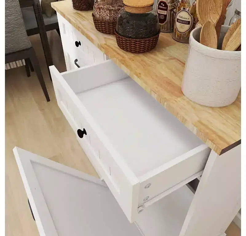 Meuble de tri sélectif de cuisine blanc, 2 tiroirs + 2 compartiments inclinables pour le tri des déchets