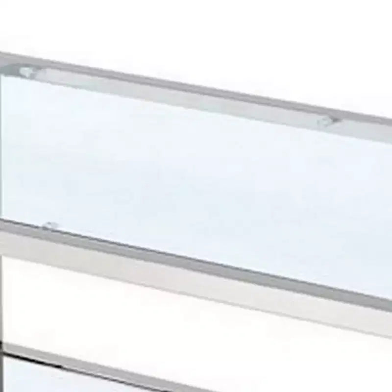 Table basse de 47 pouces, plateau en verre, étagère inférieure en miroir, accents métalliques