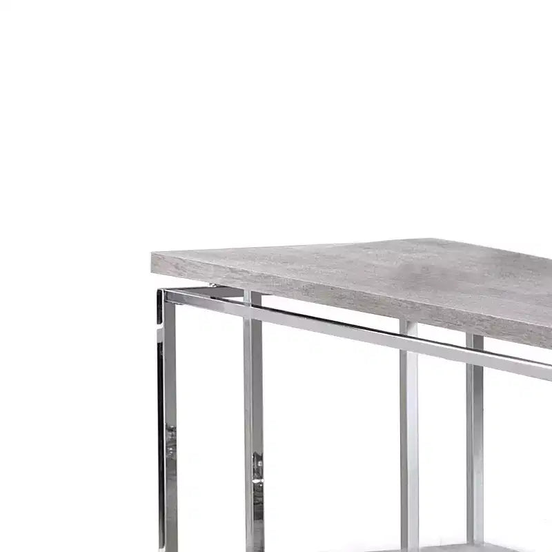Table de canapé avec plateau rectangulaire et étagère inférieure ouverte, argentée et marron
