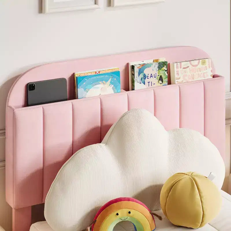 Cadre de lit simple rembourré pour enfants avec tête de lit et grand tiroir de rangement - Silencieux, support à lattes en bois, pas besoin de sommier tapissier