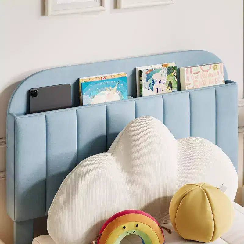 Cadre de lit simple rembourré pour enfants avec tête de lit et grand tiroir de rangement - Silencieux, support à lattes en bois, pas besoin de sommier tapissier