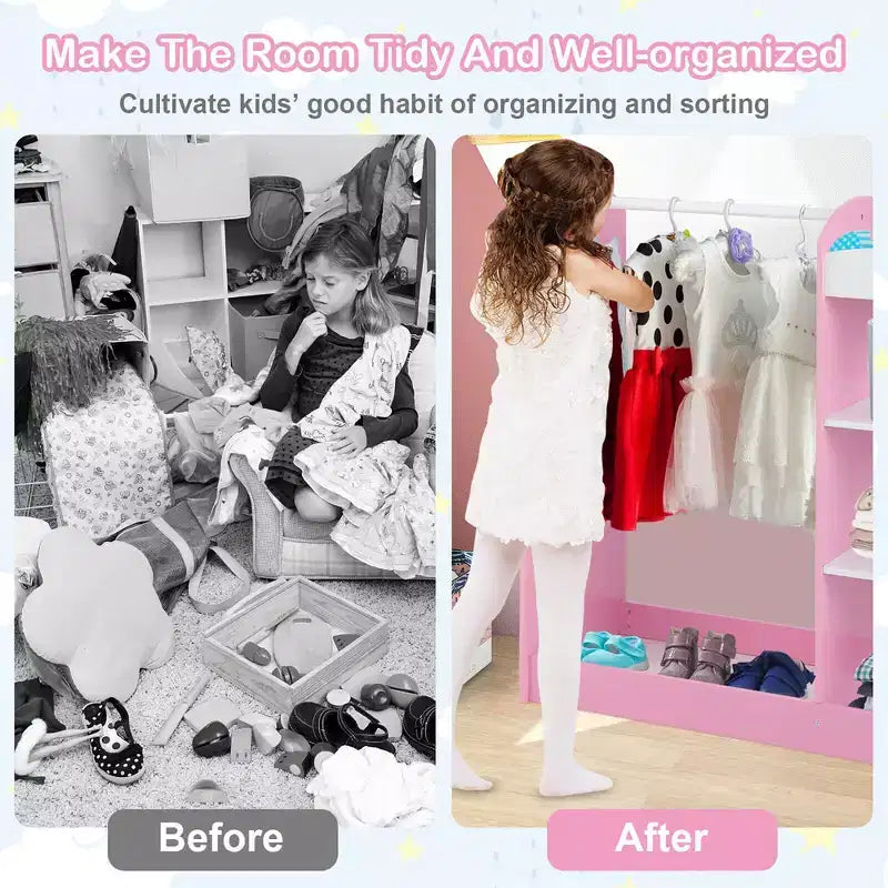 Armoire de rangement à suspendre pour déguisements d'enfants avec miroir et étagères