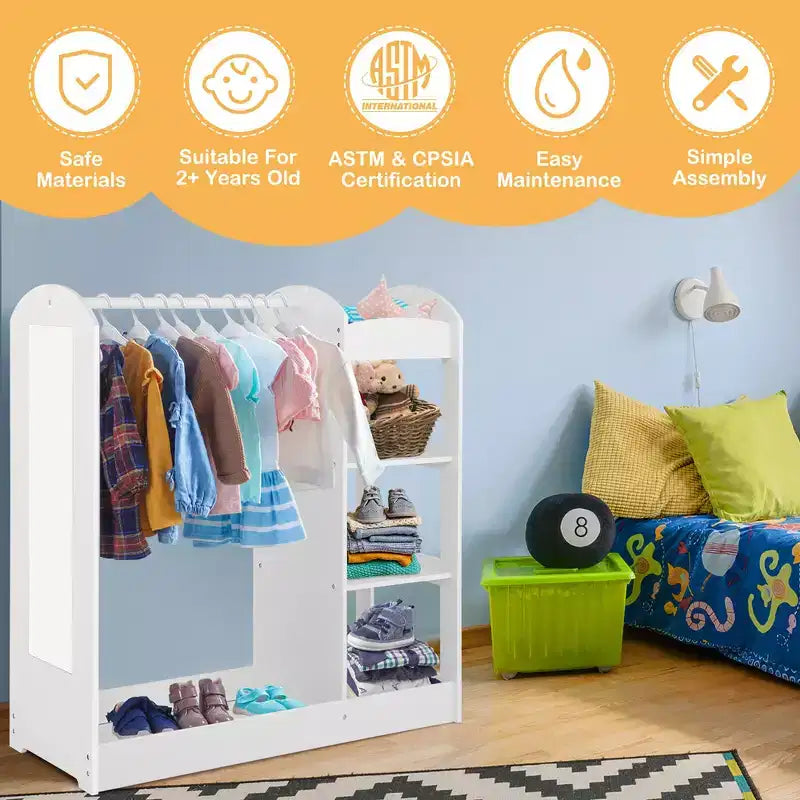 Armoire de rangement à suspendre pour déguisements d'enfants avec miroir et étagères