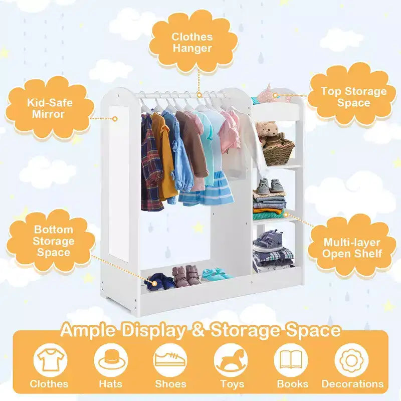 Armoire de rangement à suspendre pour déguisements d'enfants avec miroir et étagères