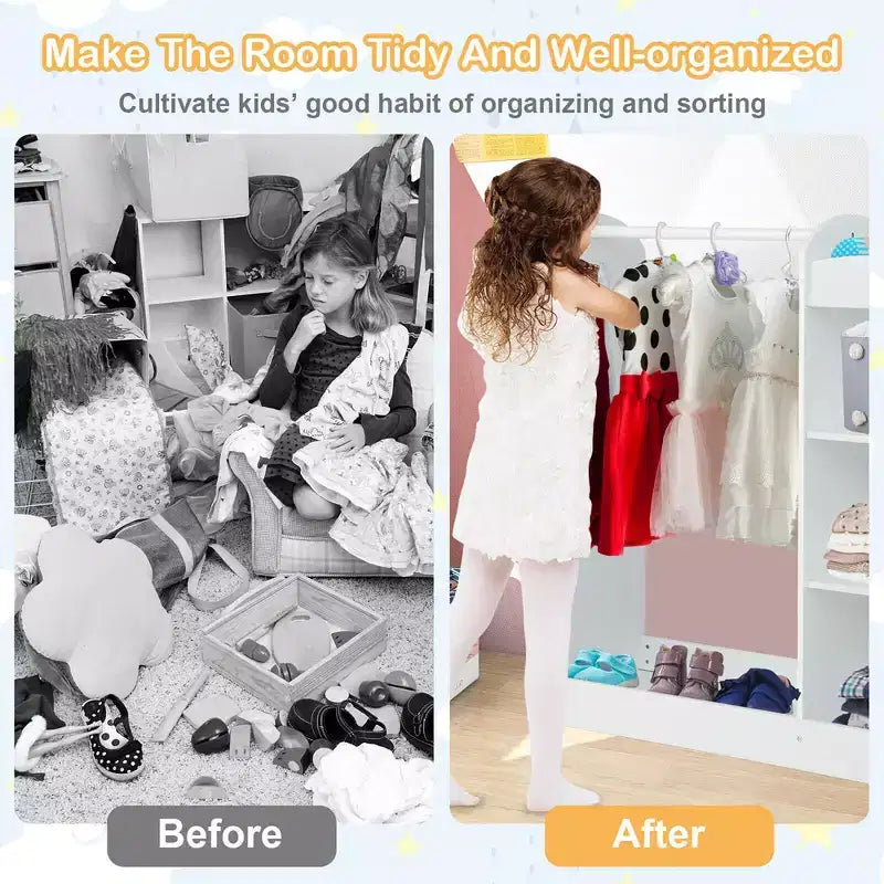 Armoire de rangement à suspendre pour déguisements d'enfants avec miroir et étagères