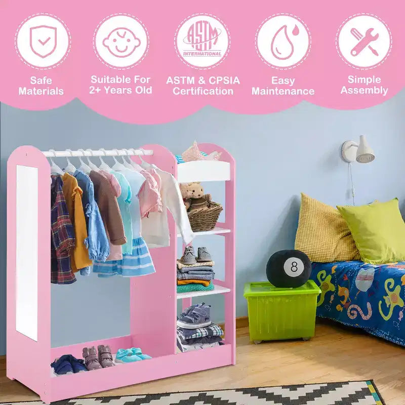 Armoire de rangement à suspendre pour déguisements d'enfants avec miroir et étagères