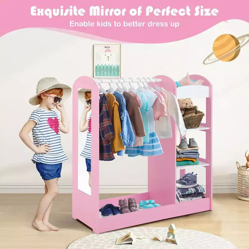 Armoire de rangement à suspendre pour déguisements d'enfants avec miroir et étagères