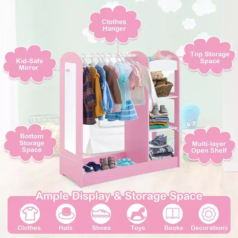 Armoire de rangement à suspendre pour déguisements d'enfants avec miroir et étagères