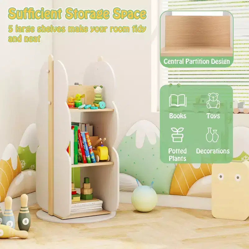 Bibliothèque rotative à 360° pour enfants avec 5 étagères